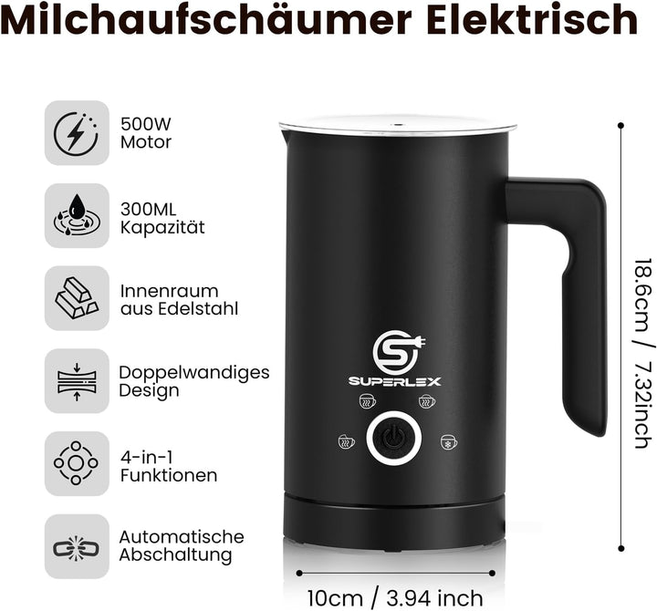 SUPERLEX Milchaufschäumer Elektrisch 4 in 1 Automatischer Milk Frother Milchwärmer Milchkocher 500W