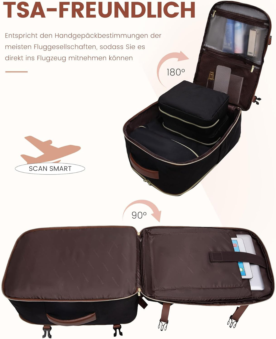 LOVEVOOK Handgepäck Rucksack Flugzeug, Gross Reiserucksack Damen 18 Zoll Laptop Rucksäcke, Travel Ba