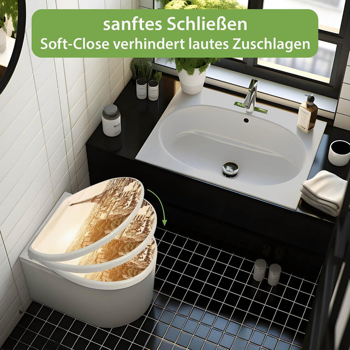 banjado Toilettendeckel mit Absenkautomatik 44,5x37cm - Soft Close Toilettensitz - WC Sitz mit Absen