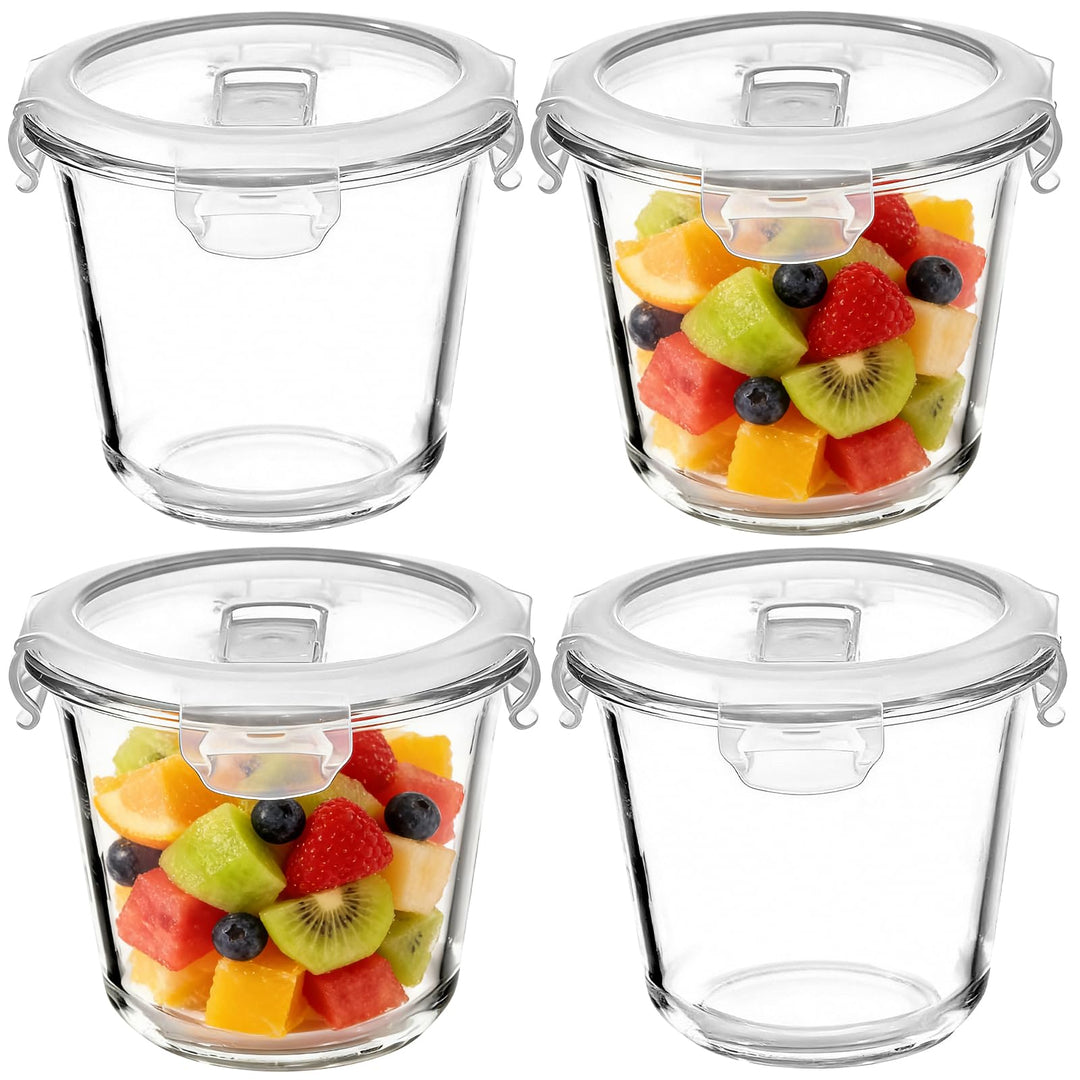 Glasbehälter Mit Deckel Rund, 4 Stück 710ml luftdicht Meal Prep GläSer Rund mit Deckel Stapelbar, Su