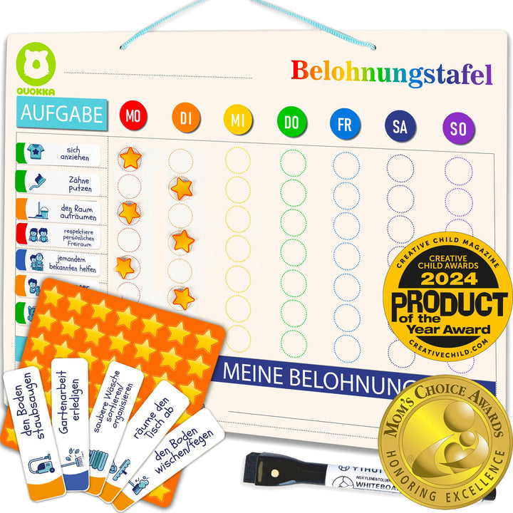 QUOKKA Magnetische Belohnungstafel für Kinder - 40,6x30,5 cm Verhaltenstafel mit 84 Magneten und 102