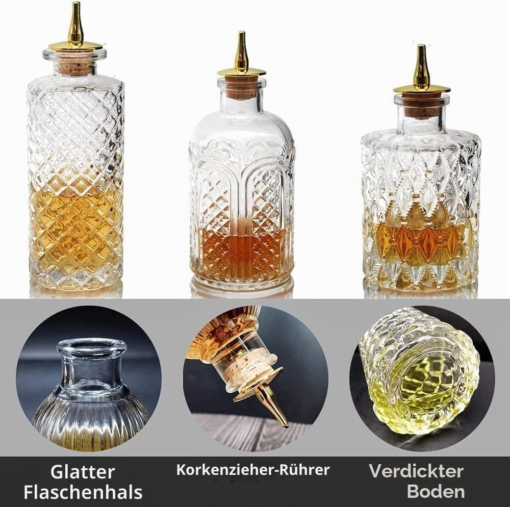 Suprobarware Bitter-Flasche für Cocktails, Glasflaschen, mit Armaturenbrett, ideal für Barkeeper, Ha