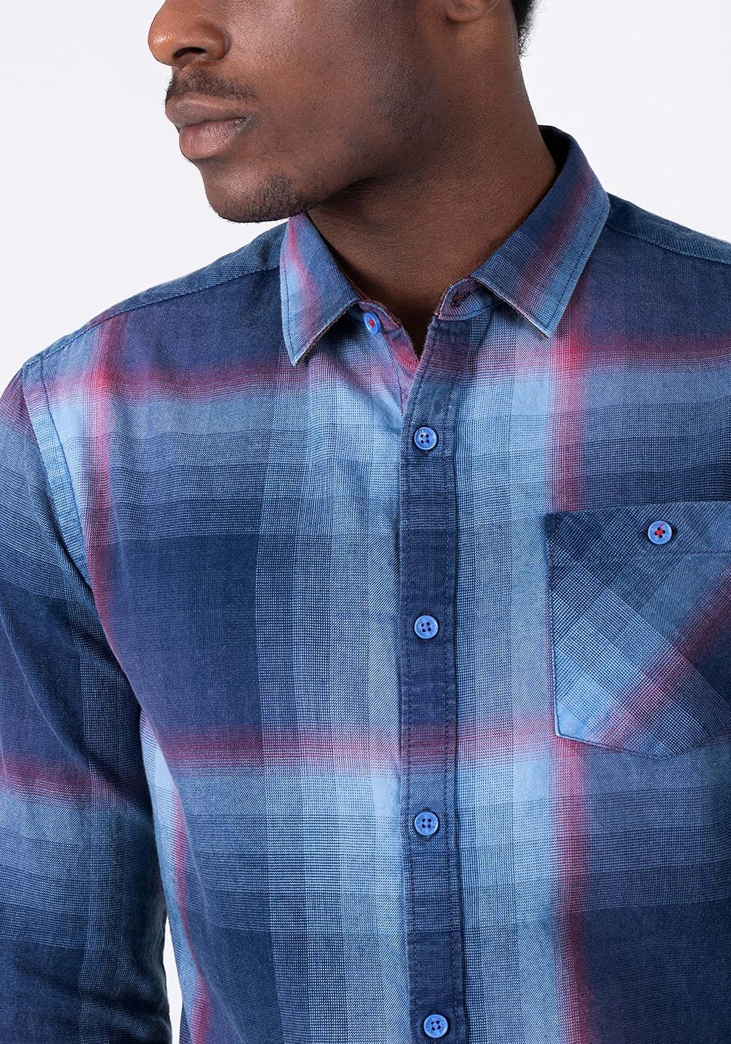 Timezone Herren Effect Weave Check Shirt Hemd S Iregular Blue Check, S Iregular Blue Check