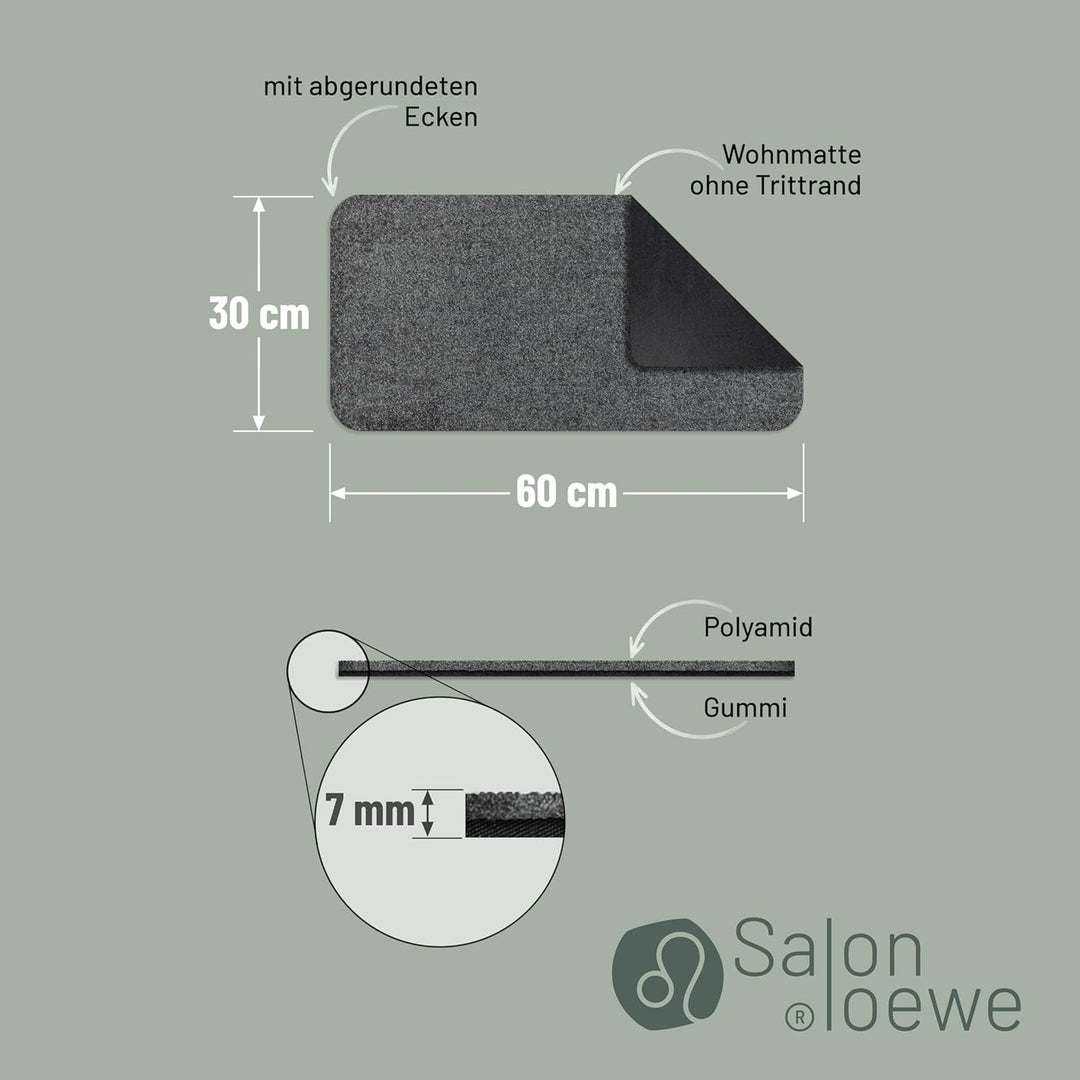 Salonloewe Fussmatte waschbar Anthrazit 030x060 cm Schuhparkplatz einfarbig Eingangs-Matte schmal An