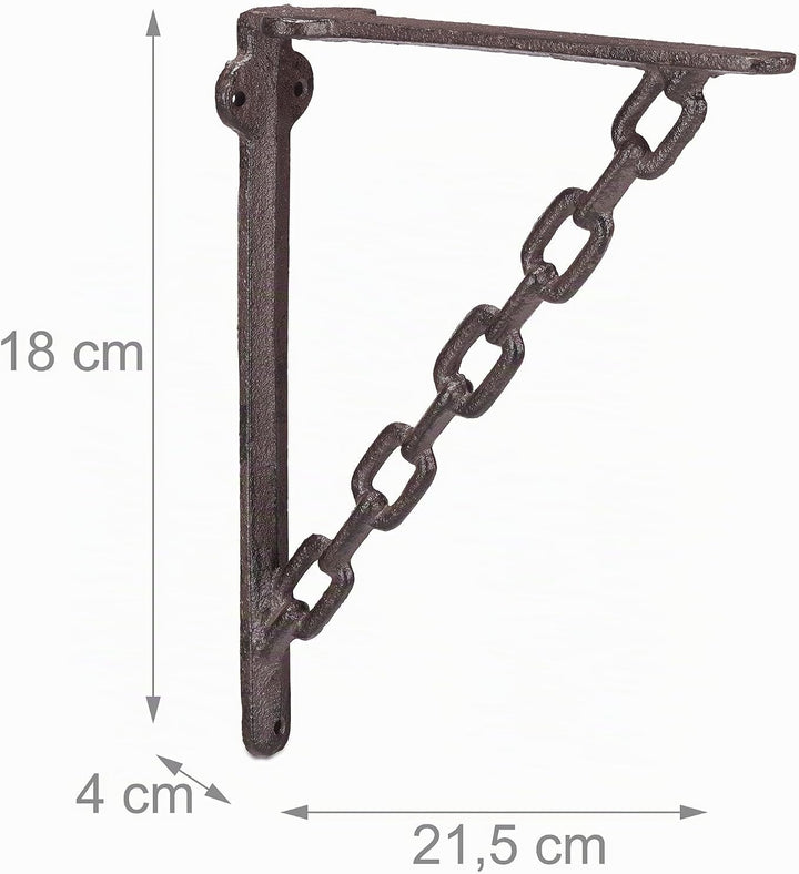 8 x Regalwinkel Gusseisen, Antik-Stil, Regalträger, ausgefallenes Ketten-Motiv, Wandhalter für Regal