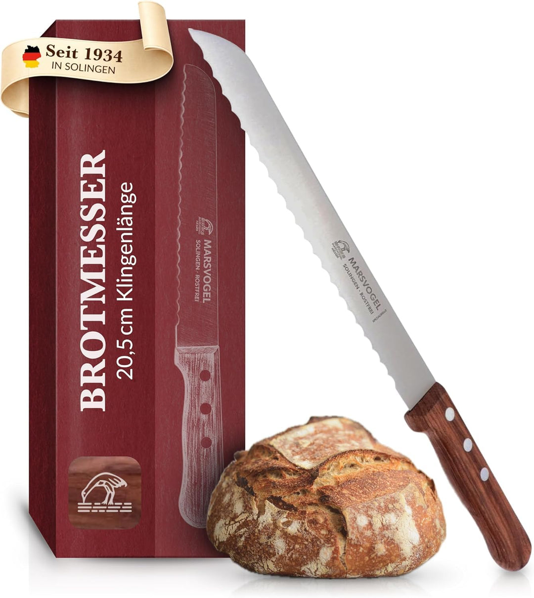 Marsvogel Brotmesser 2,0 mm Rückenstärke mit Welle Made in Solingen Bubinga Bubinga Braun