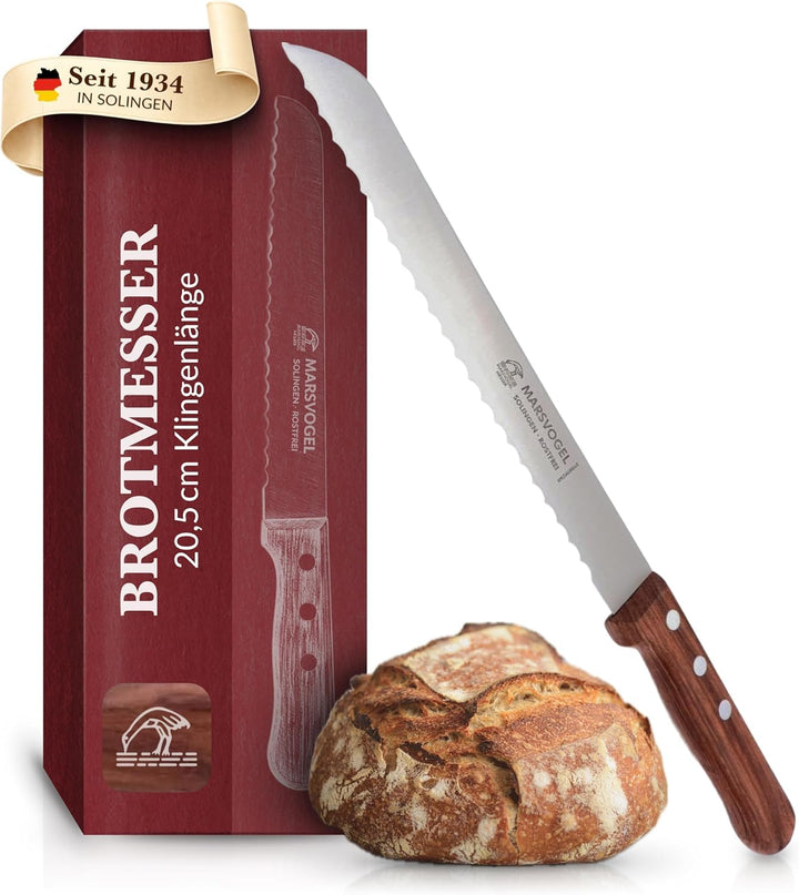 Marsvogel Brotmesser 2,0 mm Rückenstärke mit Welle Made in Solingen Bubinga Bubinga Braun