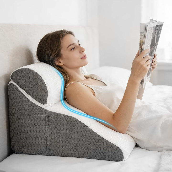 Lesekissen für Bett und Sofa, Ergonomisches Rückenlehne Kopfkissen, Verstellbares Keilkissen mit Mem