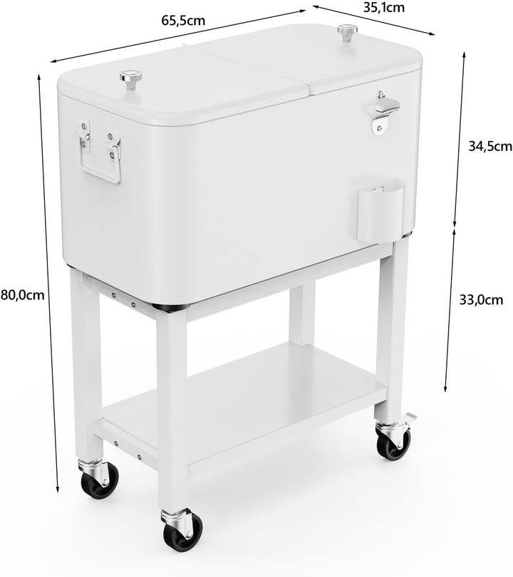 Bonnlo 57L Servierwagen mit Rollen, Beistellwagen, Patio-Kühlwagen, Kühlbox, Getränkekühler mit Flas