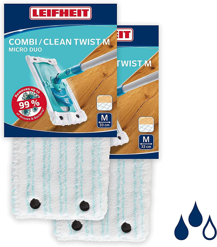Leifheit 2er Set Wischbezug Clean Twist M micro duo, für alle Bodenarten, Bodenwischer Ersatzbezug f