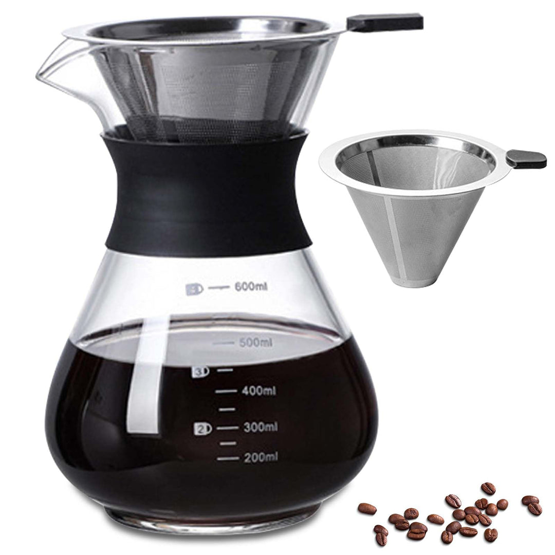 Pour Over Kaffeebereiter, 600ml Kaffeebrüher für Filterkaffee, Hand Kaffee Edelstahl Handfilter Aus