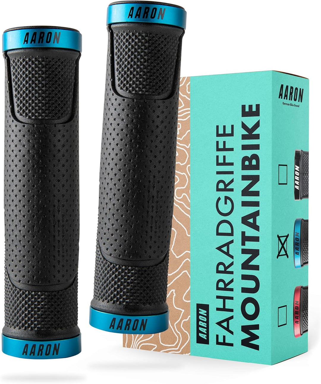 AARON MTB Fahrradgriffe mit Gel Auflagefläche - Lenkergriffe aus rutschfestem Gummi inkl. Lenkerendk