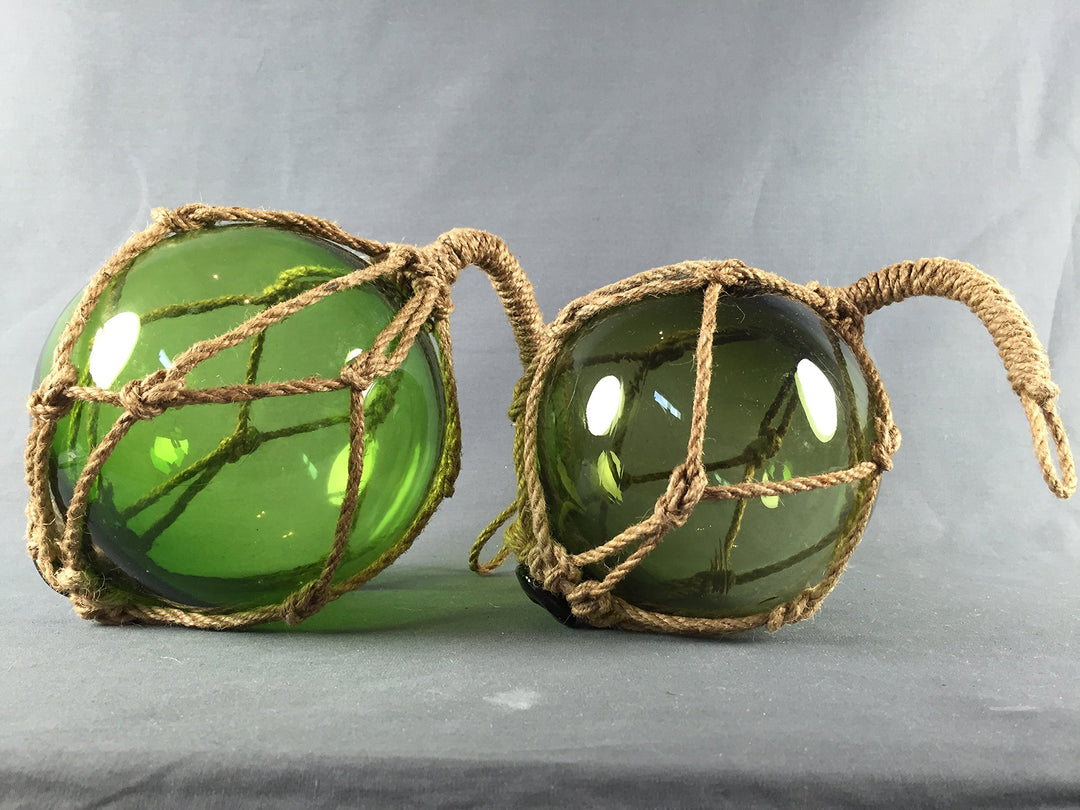 Buddel-Bini Deko - Fischerkugel aus Glas Basic in grün mit Tauwerk - Verschiedene Grössen 17 cm, 17