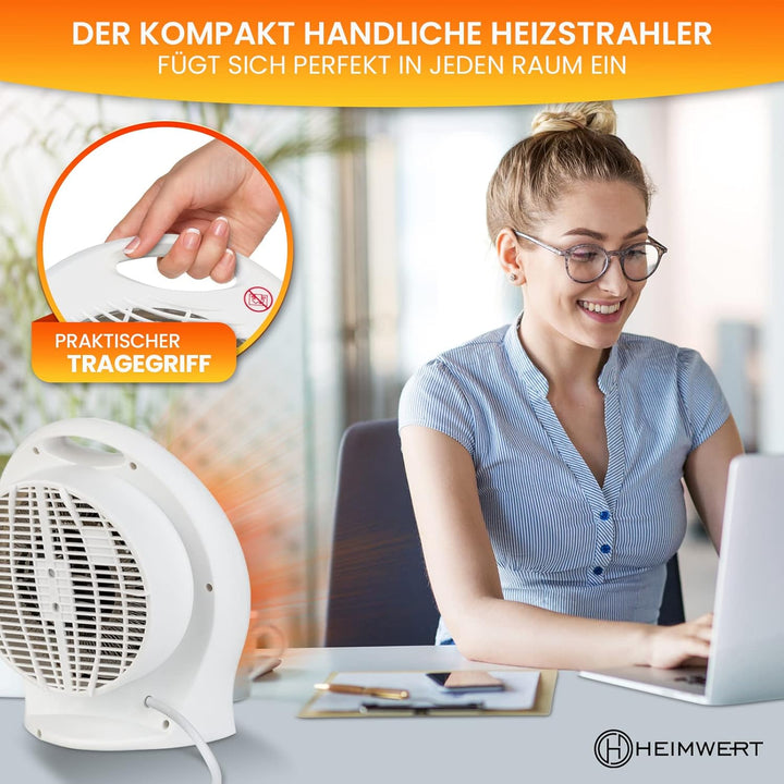 Heizlüfter energiesparend 2000 Watt - Schnellheizer mit ENERGIESPARSTUFE und Tragegriff - Elektrohei