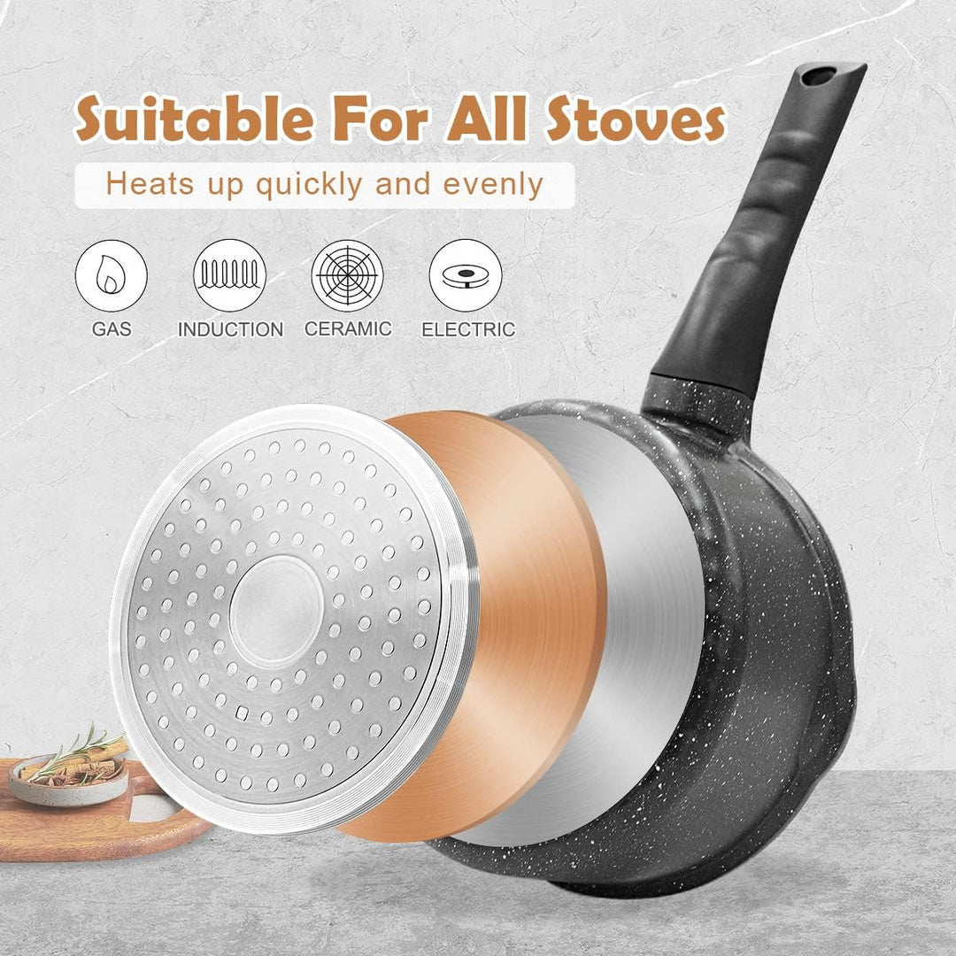 Bobikuke Stielkasserolle 18 cm mit Deckel Kochtopf Antihaft Pfanne, 2L Milchtopf mit Ausgiesser, mit