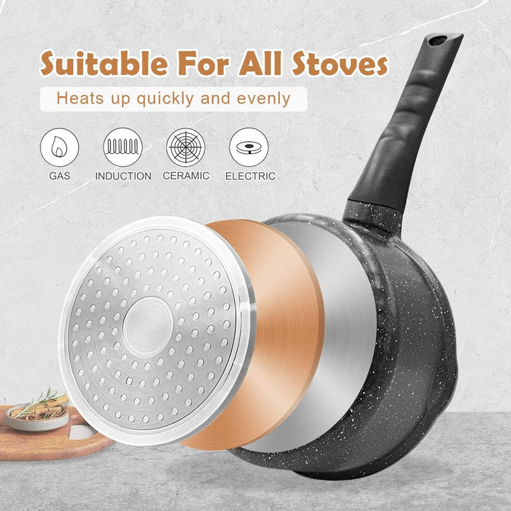 Bobikuke Stielkasserolle 18 cm mit Deckel Kochtopf Antihaft Pfanne, 2L Milchtopf mit Ausgiesser, mit