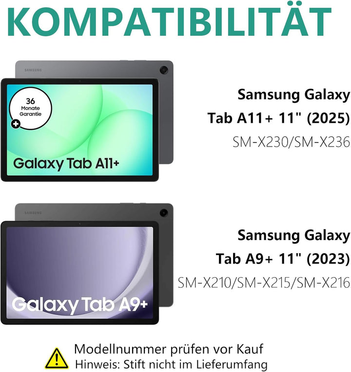 Hülle mit Tastatur für Samsung Galaxy Tab A11+ 11" (2025) & Galaxy Tab A9+ 11" (2023) – Deutsch Keyb