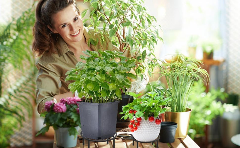 5-in-1 Set Metall Blumenständer Schwarz Wohnzimmer, Blumenhocker Garten für Innen Aussen, Blumenrega