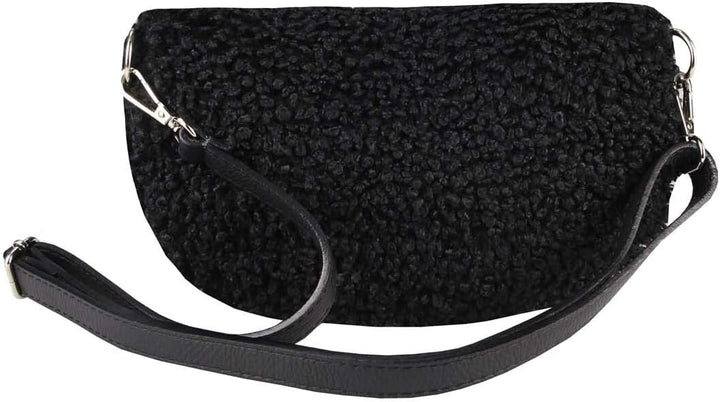 OBC Made in Italy Damen Teddyfell Tasche Plüsch Bauchtasche Hüfttasche Schultertasche Bodybag Umhäng