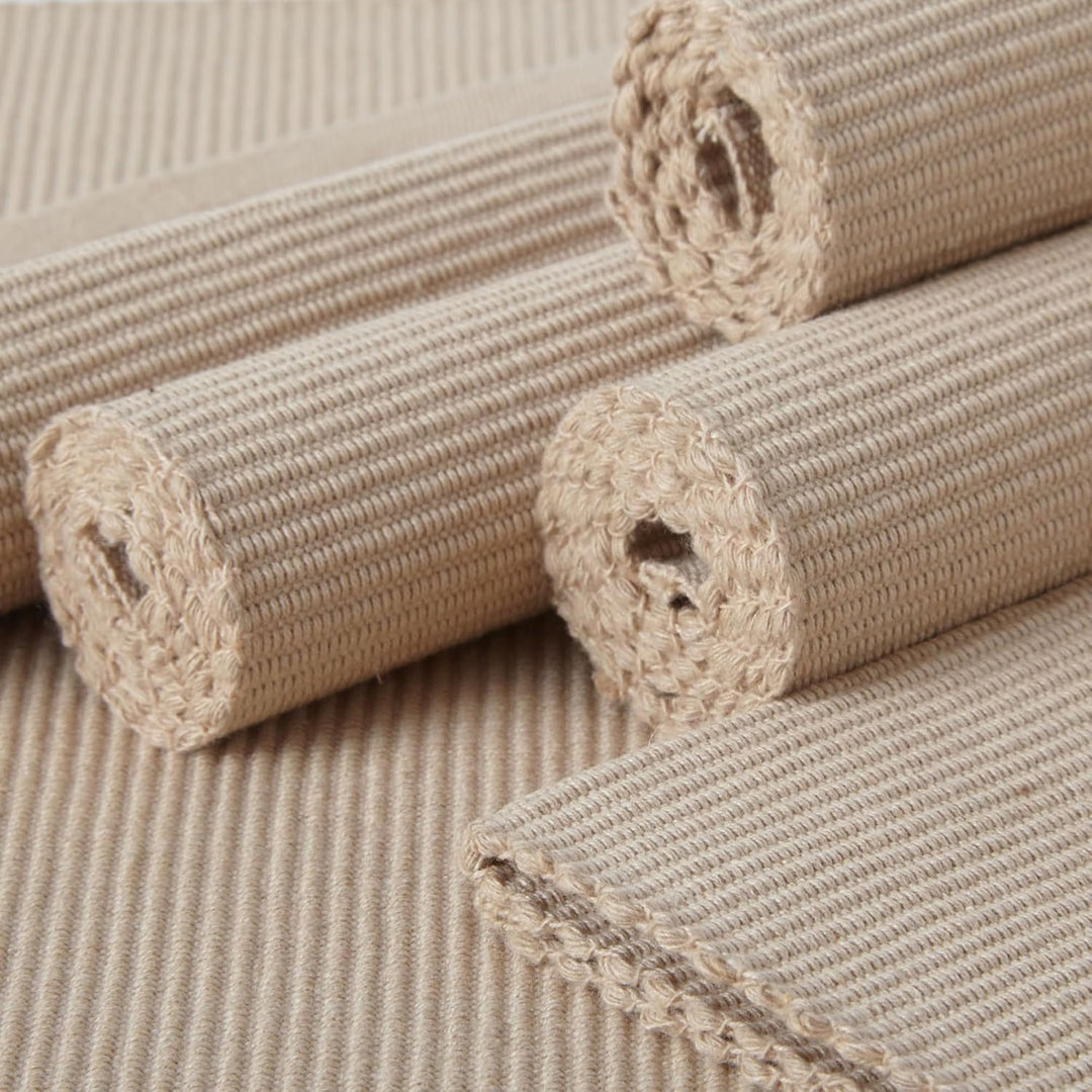 Encasa XO Platzsets Esstisch Set von 6 | Solide Beige | Fein gerippte Baumwoll-Tischunterlage | Grös