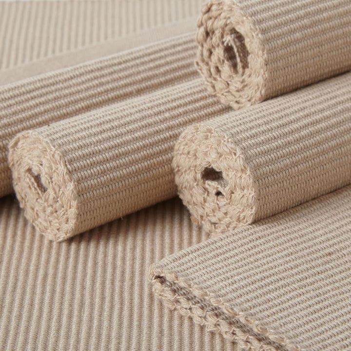 Encasa XO Platzsets Esstisch Set von 6 | Solide Beige | Fein gerippte Baumwoll-Tischunterlage | Grös