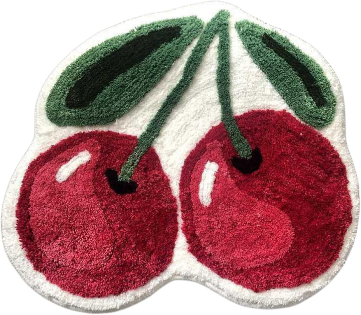 Forssils Kirsch-Badematte für Badezimmer, rutschfest, niedliche Badematten, Obstform, saugfähig, Bad