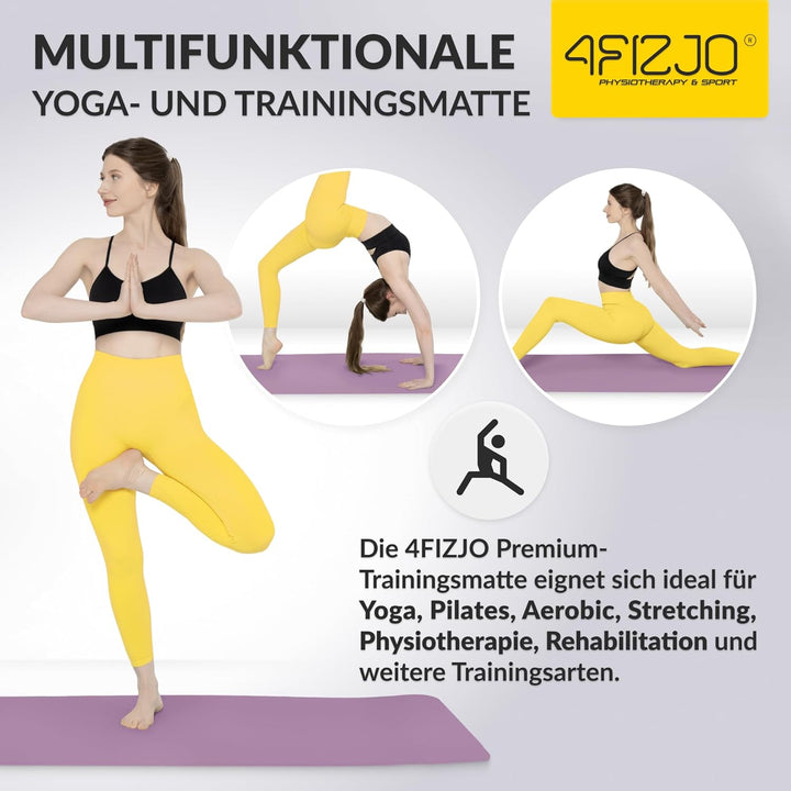 Fitnessmatte mit Tragegurt, Abmessungen 180x60cm, TPE-Kautschuk, Rutschfest, Komfort, In & Outdor, P