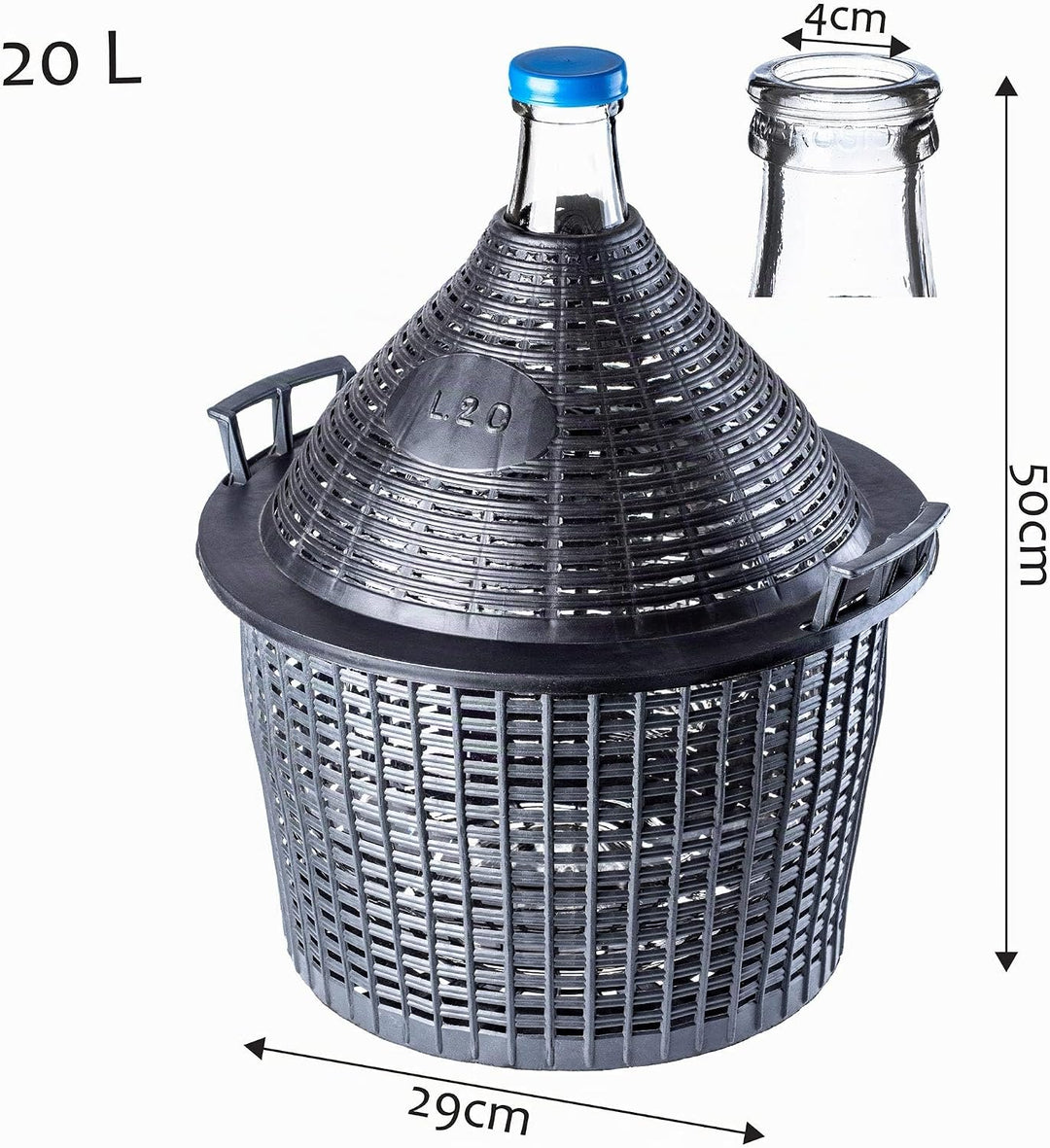 KADAX Glasballon-Set 20L, Gärballon mit Kunststoffkorb und Gärzubehör, Gummi-stopfen, Gärröhrchen, s