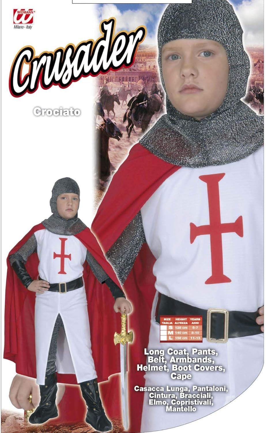 "CRUSADER" (long coat, pants, belt, armbands, helmet, boot covers, cape) - (140 cm / 8-10 Years)