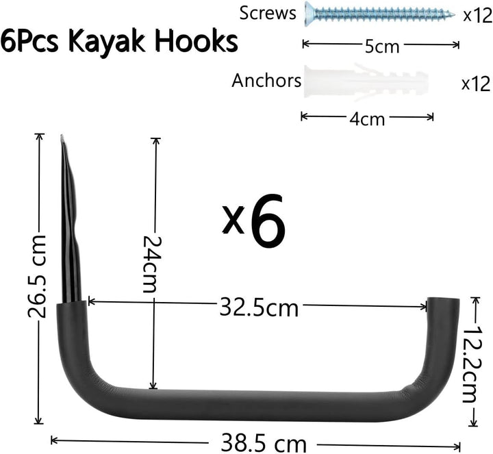 pipabiba Garagenhaken, Kajak-Aufbewahrungshaken, 6 Stück, robuste Kleiderbügel für Gartenwerkzeuge,