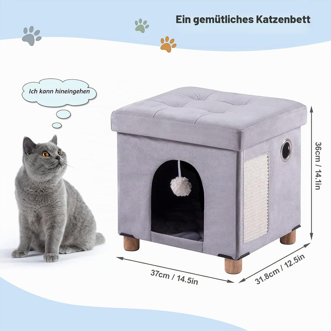 BRIAN &amp; DANY Faltbare Katzenhöhle Grosse Katzen, Katzenhaus Höhle für Katzen mit Kratzbrett und Spie