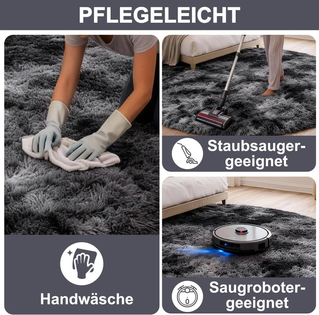 ROHATIM Schlafzimmer Plüsch Teppich Rund,Flauschiger Teppich für Wohnzimmer,modernes Wohnzimmer,Mädc