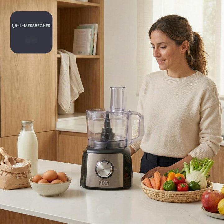 BLACK+DECKER BXFPA1200E - Küchenmaschine, 1.200W, Behälter 1,5l, 2 Geschwindigkeitsstufen/Turbofunkt