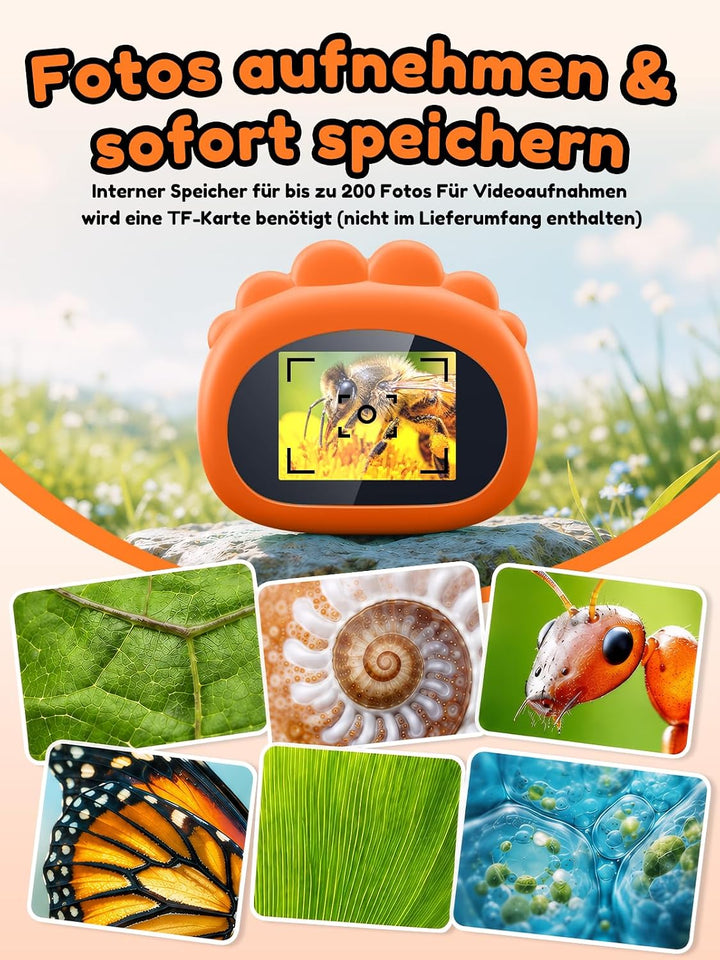 Mikroskop für Kinder, Digitales Mikroskop mit 2,0" IPS-Bildschirm Lupe 200x Vergrösserung, 8 LED Lig