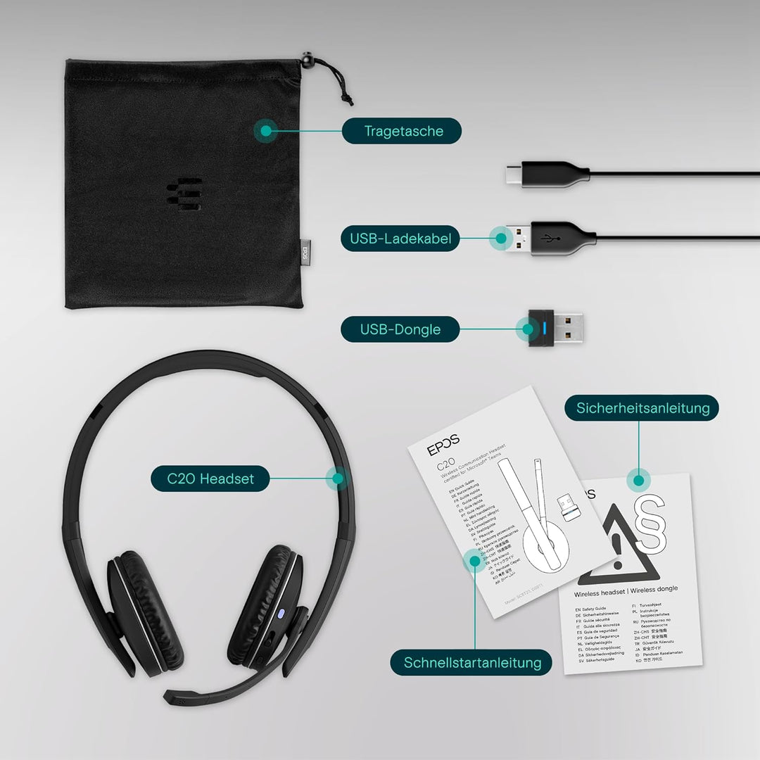 EPOS I SENNHEISER C20 Bluetooth-Headset mit Mikrofon | Wireless Headset mit bis zu 27 Stunden Akkula