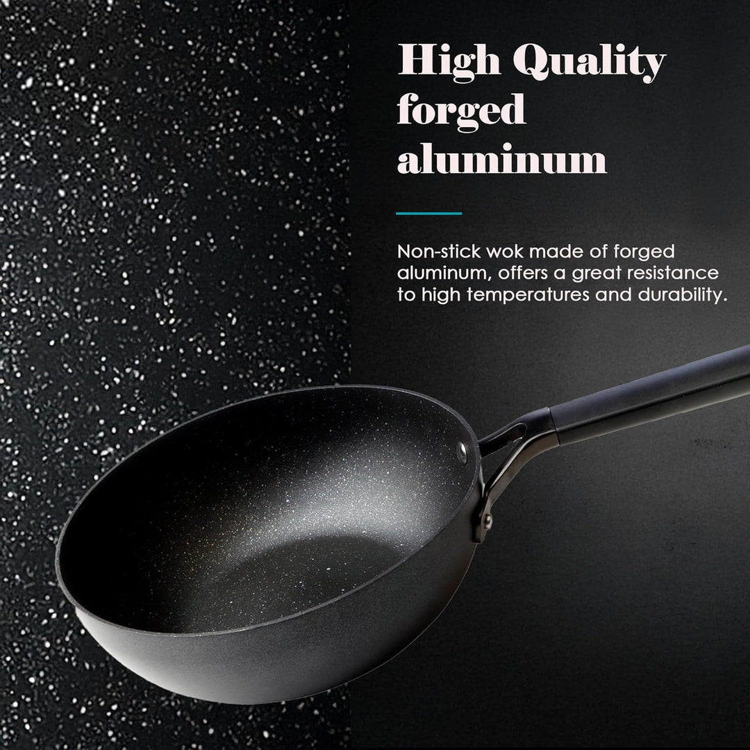 WECOOK! Phat-wok Wok aus geschmiedetem Aluminium 24 cm | 3mm Dicke | QuanTanium Antihaftbeschichtung