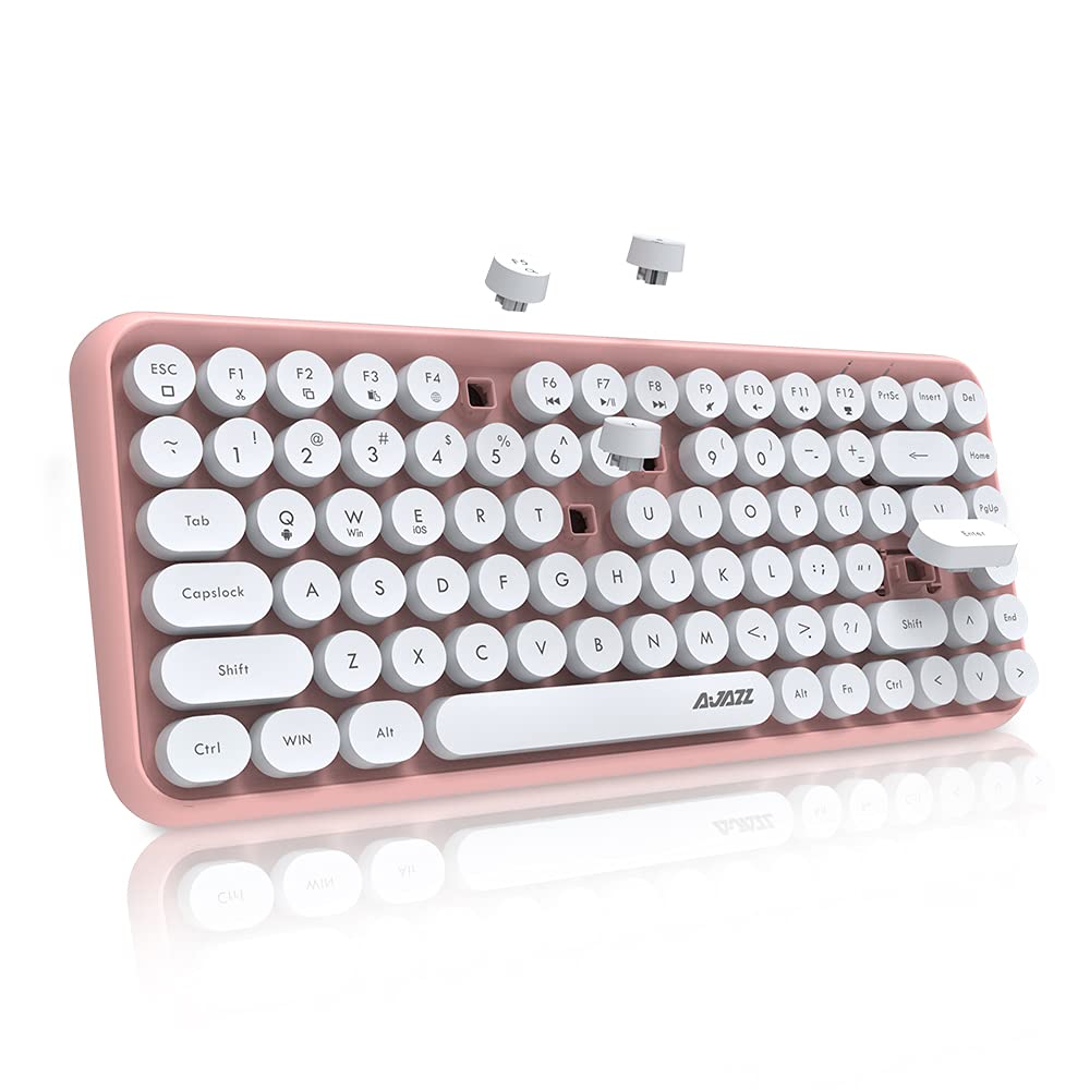 FELiCON 308i Kabellose Retro Tastatur, Bluetooth Silent Cute Computer Tastatur mit Runder Punk Taste