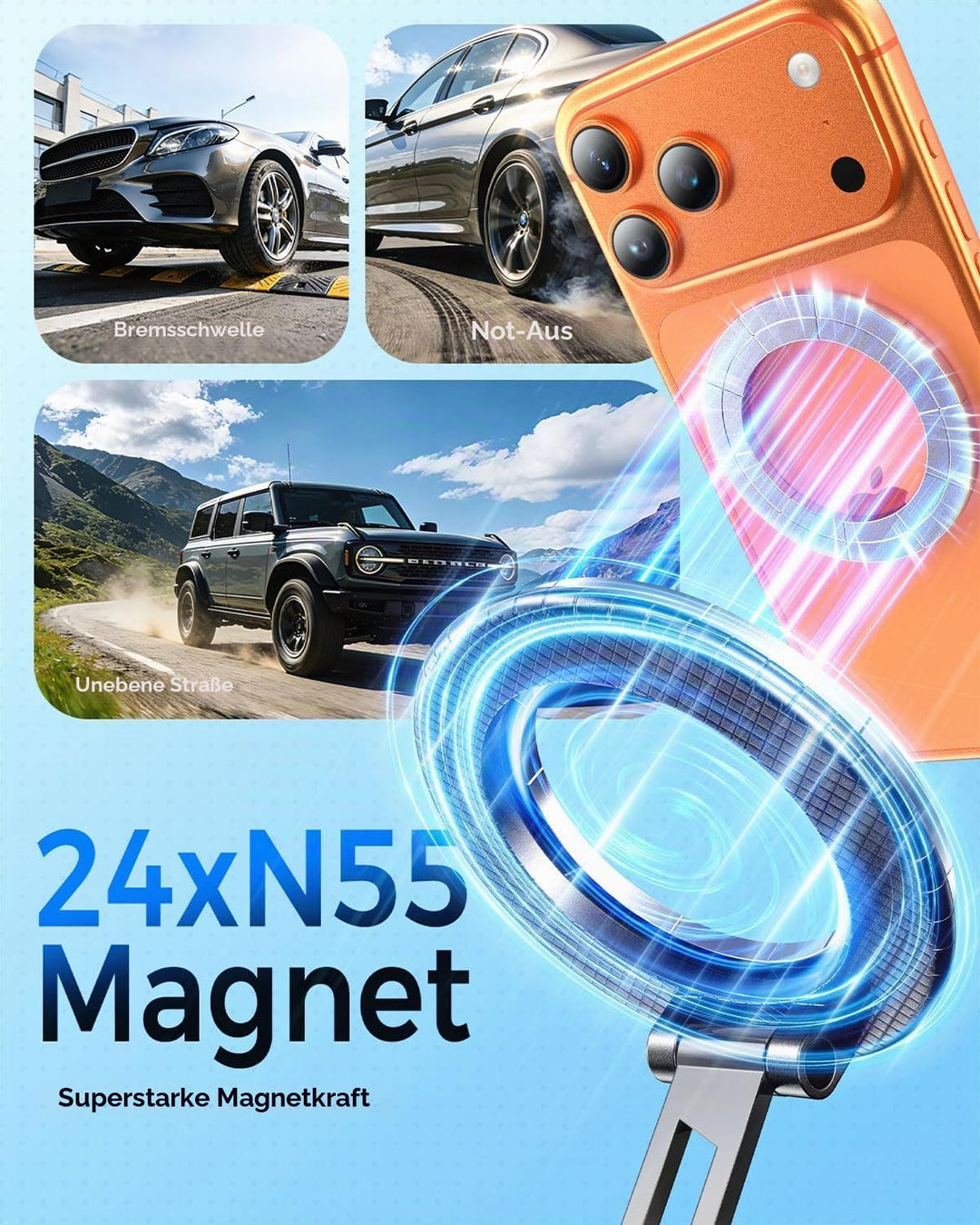 MRGLAS 360°Drehbare Vakuum Handyhalterung Auto Magnetische, Magsafe Handyhalterung, KFZ Autohalterun