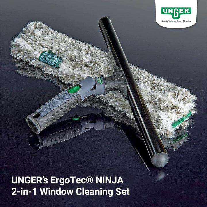 UNGER ErgoTec Ninja Fensterreinigungs Starter-Set 2in1 (inkl. Einwascher + Abzieher, für professione