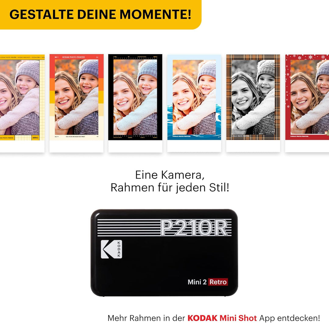 KODAK , Farbig, P210 Mini 2 Retro, Mobiler Handy Fotodrucker, Kompatibel mit Smartphone (iOS & Andro