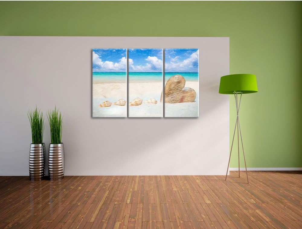 Pixxprint Sandstrand mit Muscheln als Leinwandbild/Grösse: 3 Teilig (120x80) cm/Wandbild/Kunstdruck/