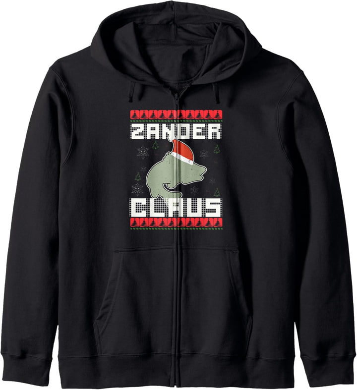 Claus Zander mit Nikolausmütze Raubfisch Angler Weihnachten Kapuzenjacke
