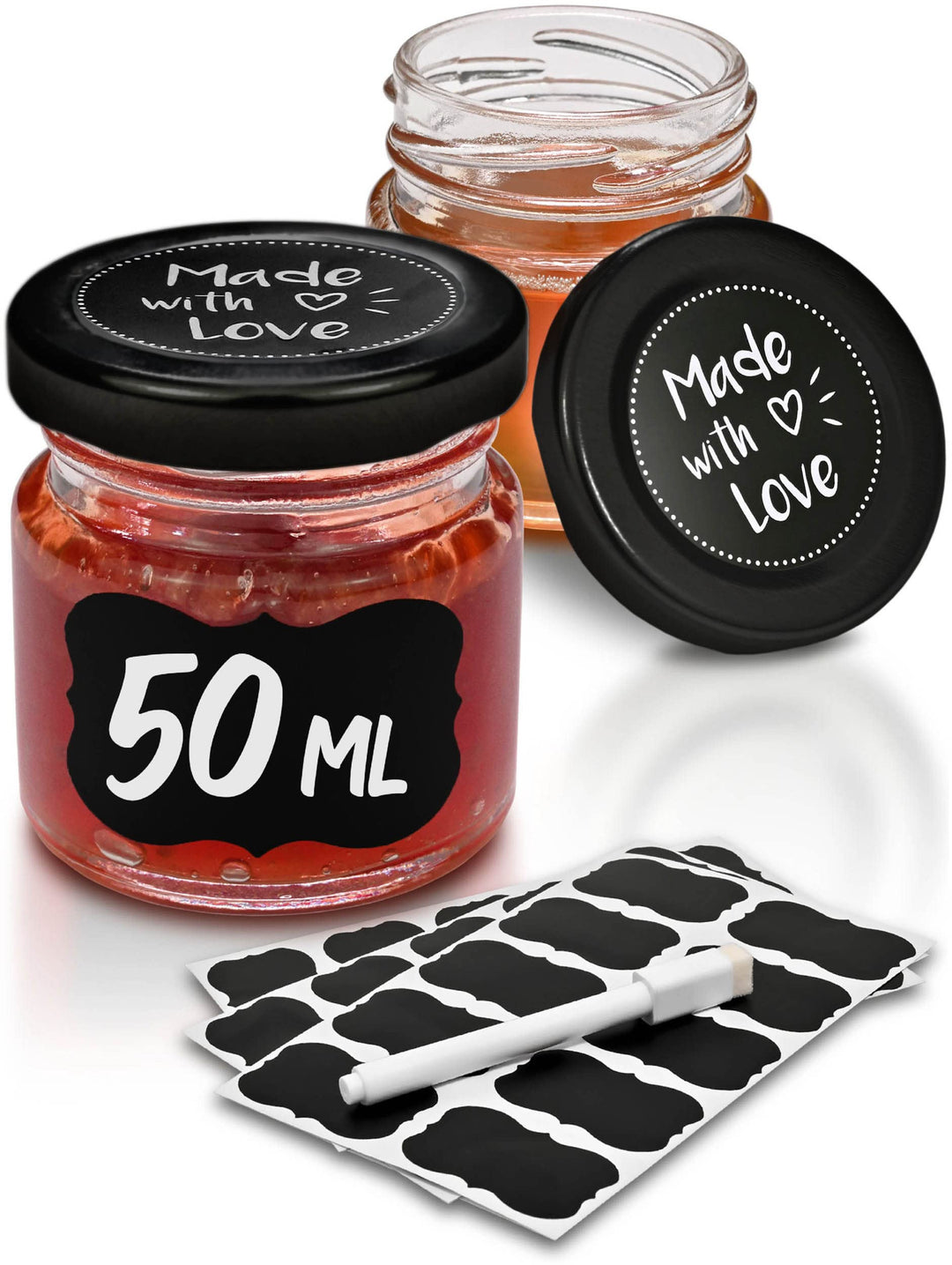 Praknu 24 Mini Gläser mit Deckel 50 ml - Kleine Gläser mit Deckel, Etiketten und Stift - Luftdichte