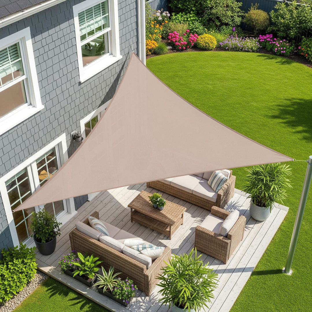 Sunnylaxx 5x5x5m Sonnensegel Dreieckig, Wasserdicht Sonnenschutz Sunsegel Color Taupe, 95% UV-Schutz