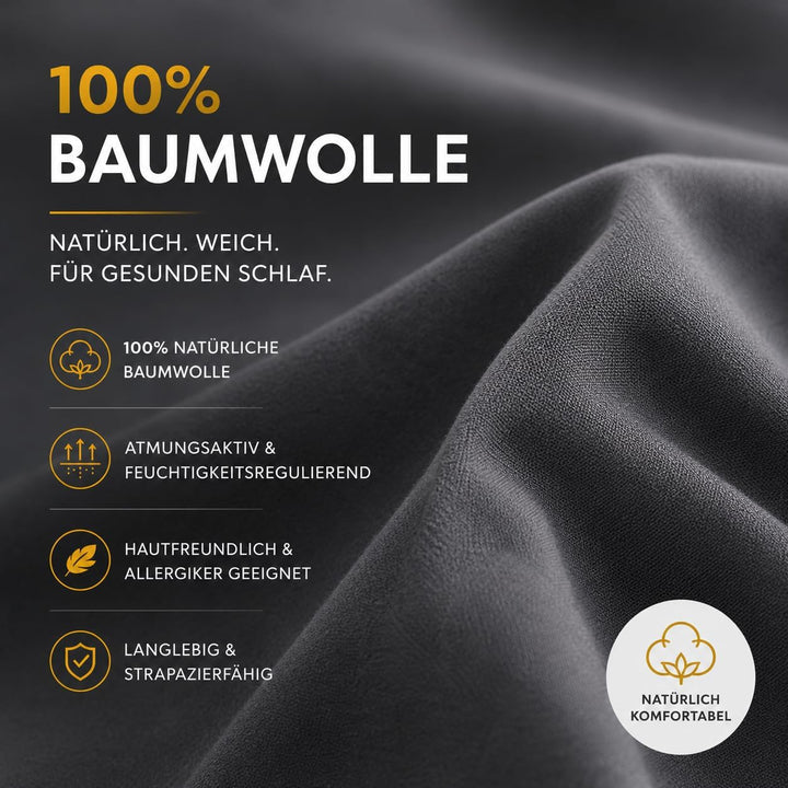 Sleeptime 100% Baumwolle Bettwäsche 155cm x 220cm 4teilig Grau/Anthrazit - weich &amp; bügelfrei Bettbez