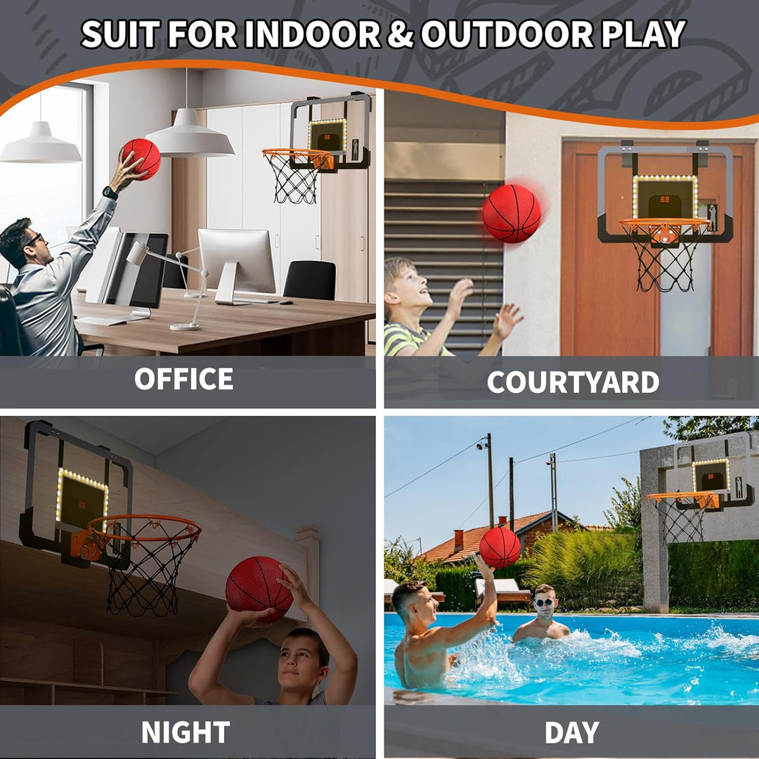 HYES Mini Basketballkorb für Kinder, Zimmer Basketball Set Mit Elektronische Anzeigetafel, LED Beleu