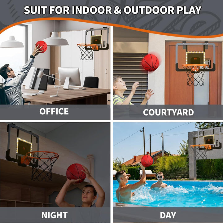 HYES Mini Basketballkorb für Kinder, Zimmer Basketball Set Mit Elektronische Anzeigetafel, LED Beleu