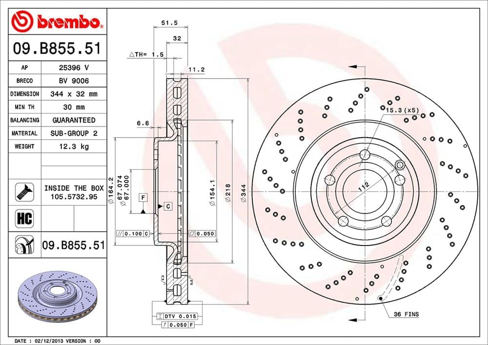 Brembo 09.B855.51 Vordere Bremsscheibe mit UV Lackierung