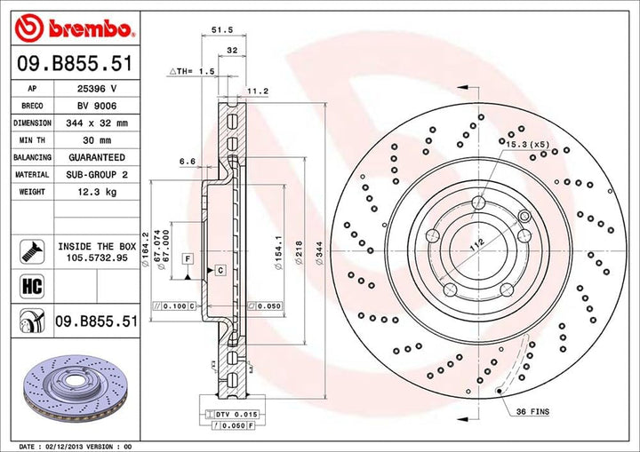 Brembo 09.B855.51 Vordere Bremsscheibe mit UV Lackierung
