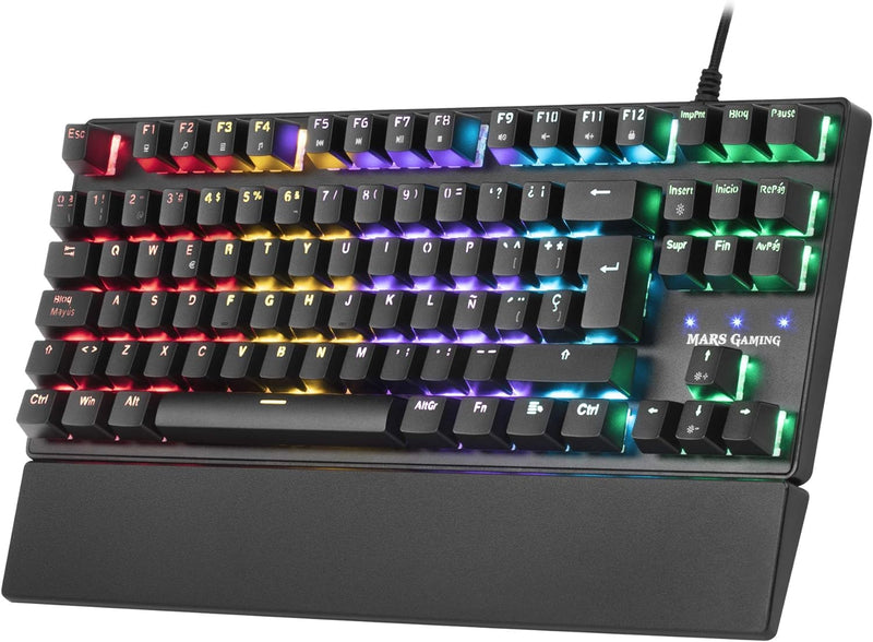 Mars Gaming MKXTKLLRES, Ultra-Kompakte Mechanische Tastatur TKL RGB, Handballenauflage, Schalter OUT